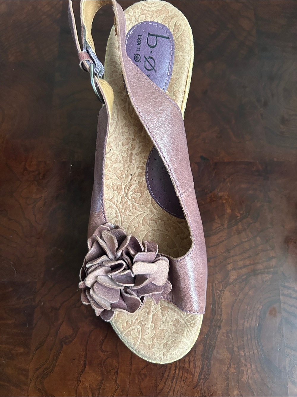 Born Mauve Leather Flower Slingback Sandal